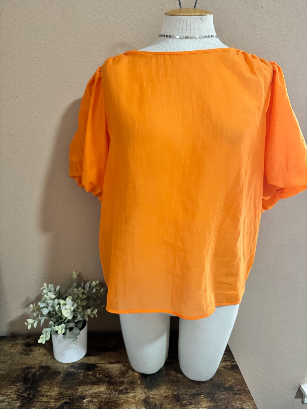 Karl Lagerfeld Bright Orange Puff Sleeve Blouse